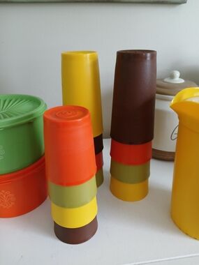 Assorted Stackable Plastic Cup Set - Yellow, Orange, Green, Brown Bowls